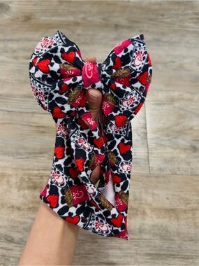 Red Black Heart Big Bow Headband Baby Girl 0-3M Bullet Fabric Fast Food Inspired